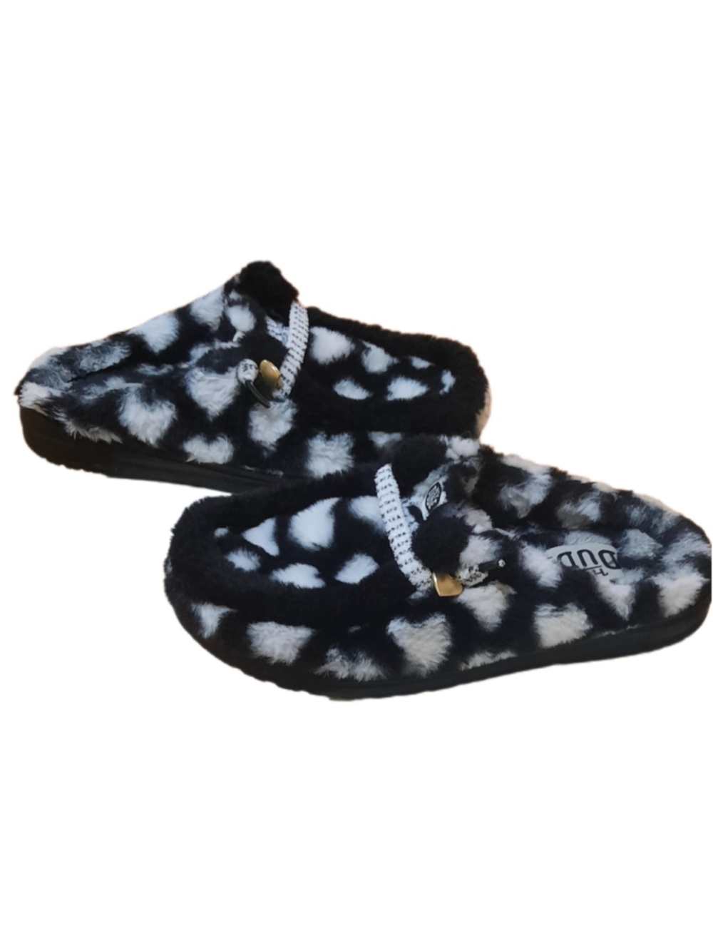 Womens Hey Dude Wendy Slipper Hearts Black/White